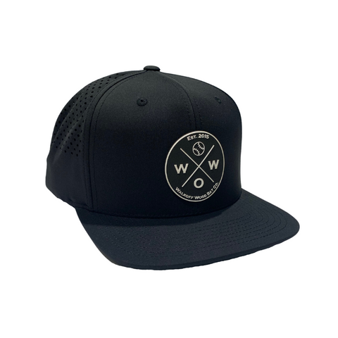 Walkoff Wood Bat Co. - Perforated Black Hat with Rubber Circle Logo Patch