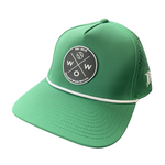 Walkoff Wood Bat Co. - Curved Bill 5-Panel Rope Kelly Green Hat with Rubber Circle Logo Patch