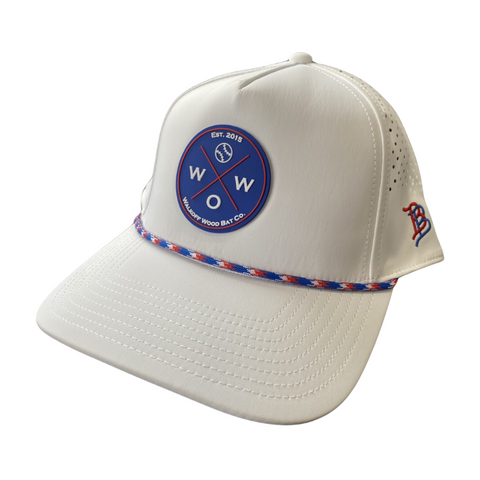 Walkoff Wood Bat Co. - Curved Bill 5-Panel Rope White Patriotic Hat with Rubber Circle Logo Patch