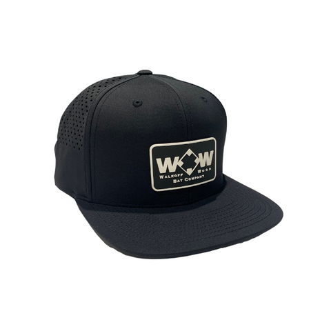 Walkoff Wood Bat Co. - Perforated Black Hat with Rubber Rectangle Logo Patch