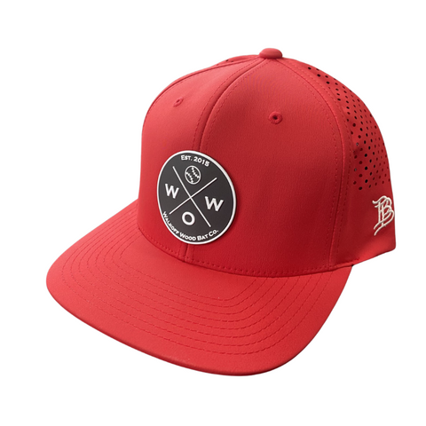 Walkoff Wood Bat Co. - Perforated Red Hat with Rubber Circle Logo Patch