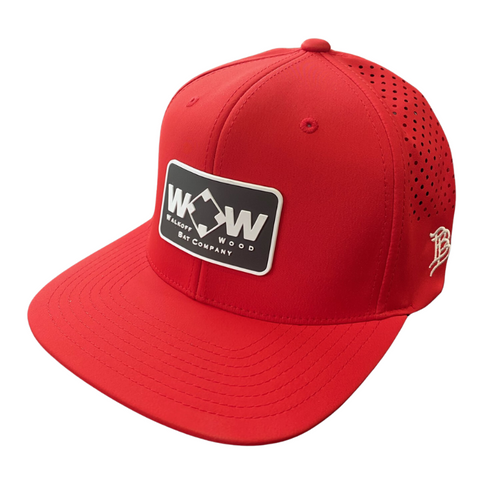 Walkoff Wood Bat Co. - Perforated Red Hat with Rubber Rectangle Logo Patch