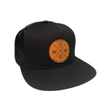 Walkoff Wood - Classic Black Snapback with Leather Logo Patch