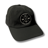 Walkoff Wood Bat Co. - Relaxed Performance Black Hat with Rubber Circle Logo Patch