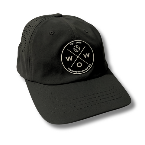 Walkoff Wood Bat Co. - Relaxed Performance Black Hat with Rubber Circle Logo Patch